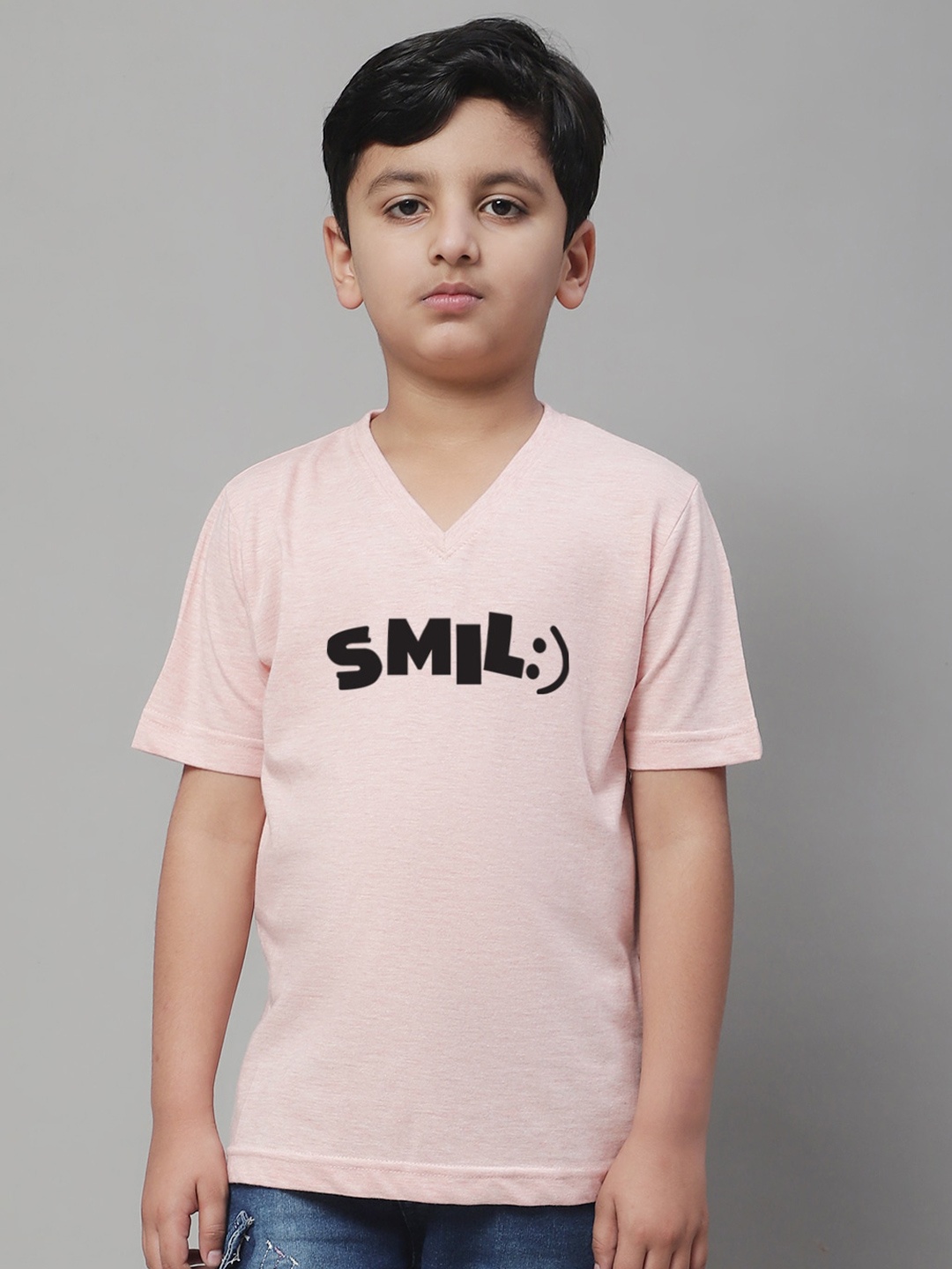 

Friskers Boys Typography Printed V-Neck Pure Cotton T-shirt, Peach