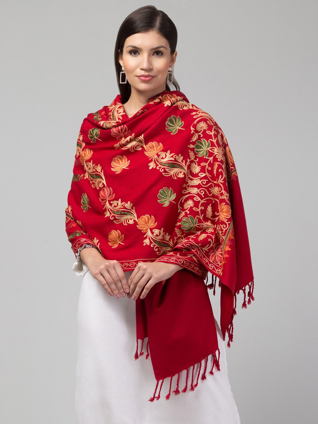 

Tweedle Floral Embroidered Shawl, Maroon