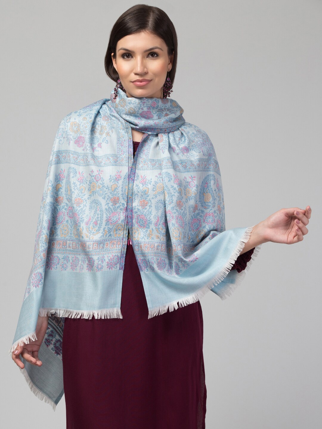 

Tweedle Floral Woven-Design Silk Modal Shawl, Blue
