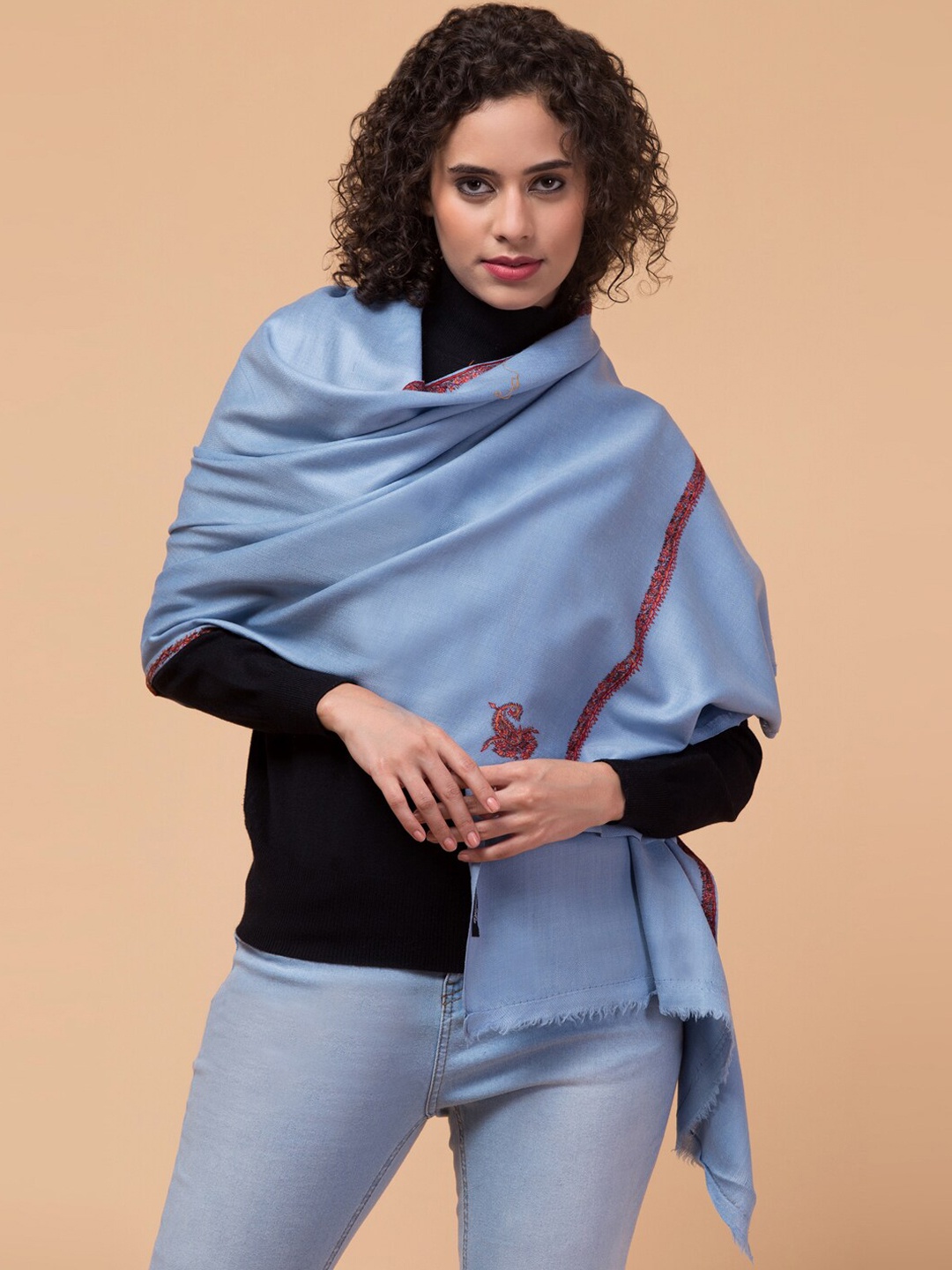 

Tweedle Paisley Embroidered Pasmina Shawl, Blue