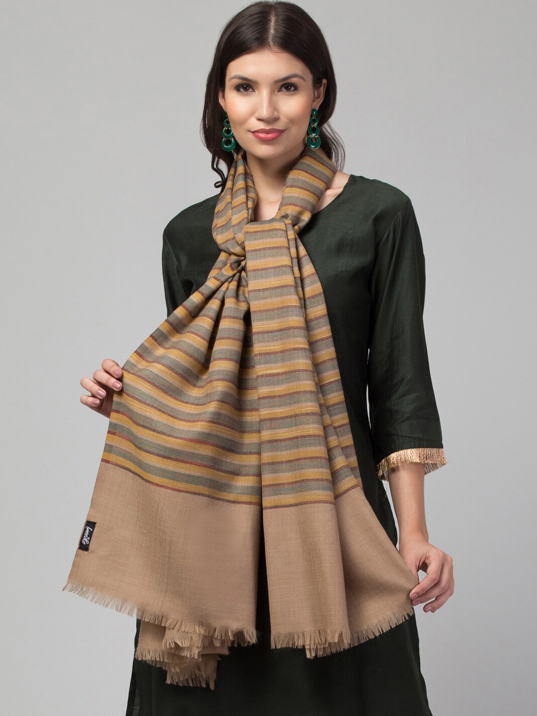 

Tweedle Striped Woollen Shawl, Beige