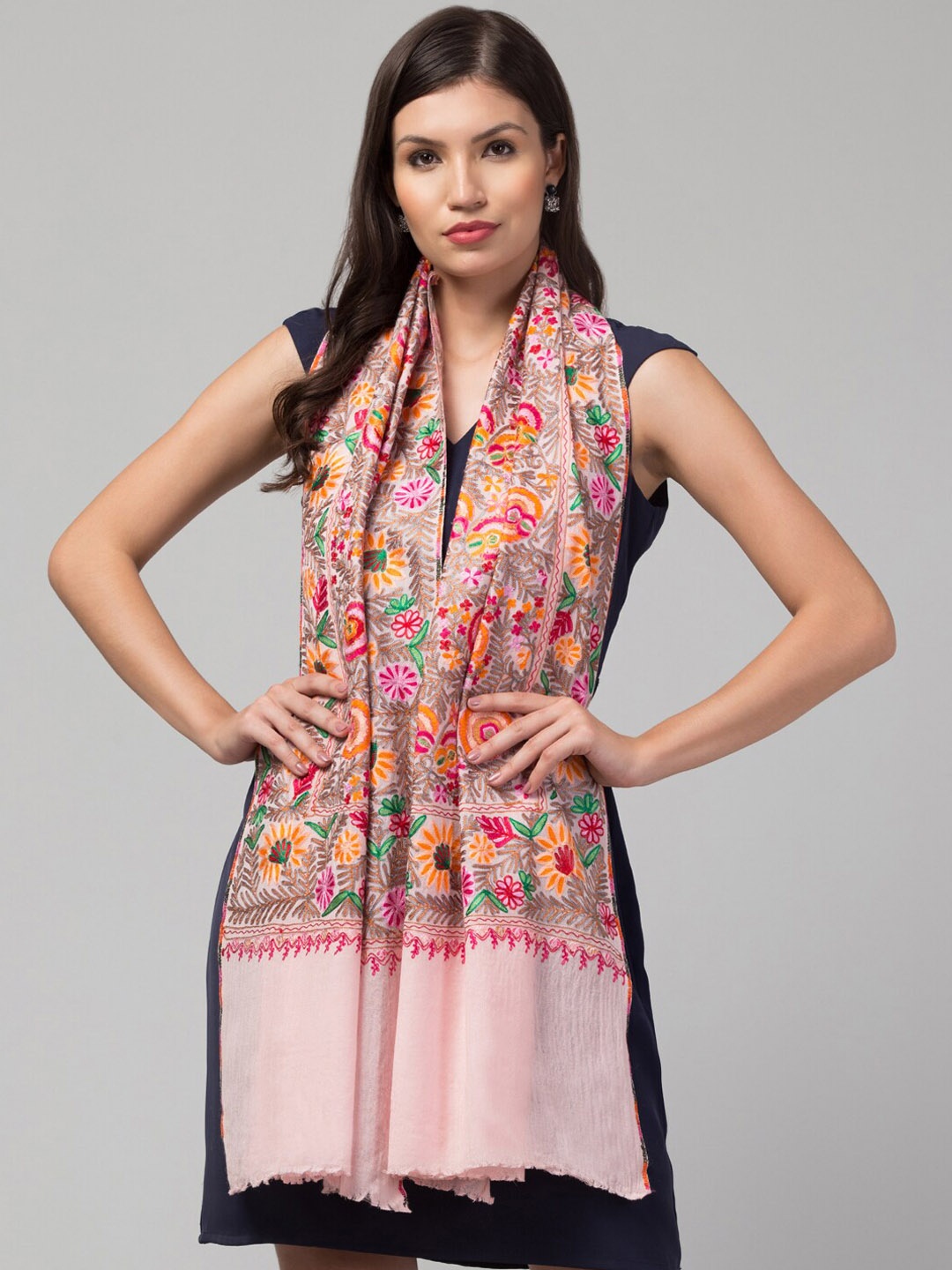 

Tweedle Kashmiri Embroidered Pashmina Shawl, Pink