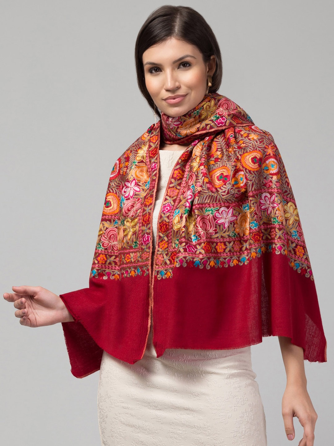 

Tweedle Kashmiri Embroidered Shawl, Red