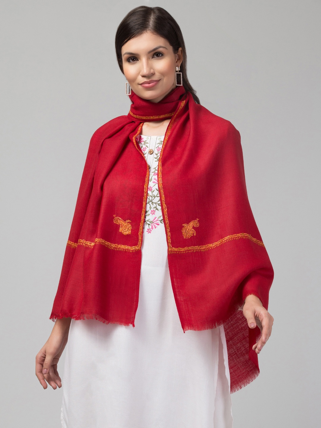 

Tweedle Ethnic Motifs Embroidered Pashmina Shawl, Maroon