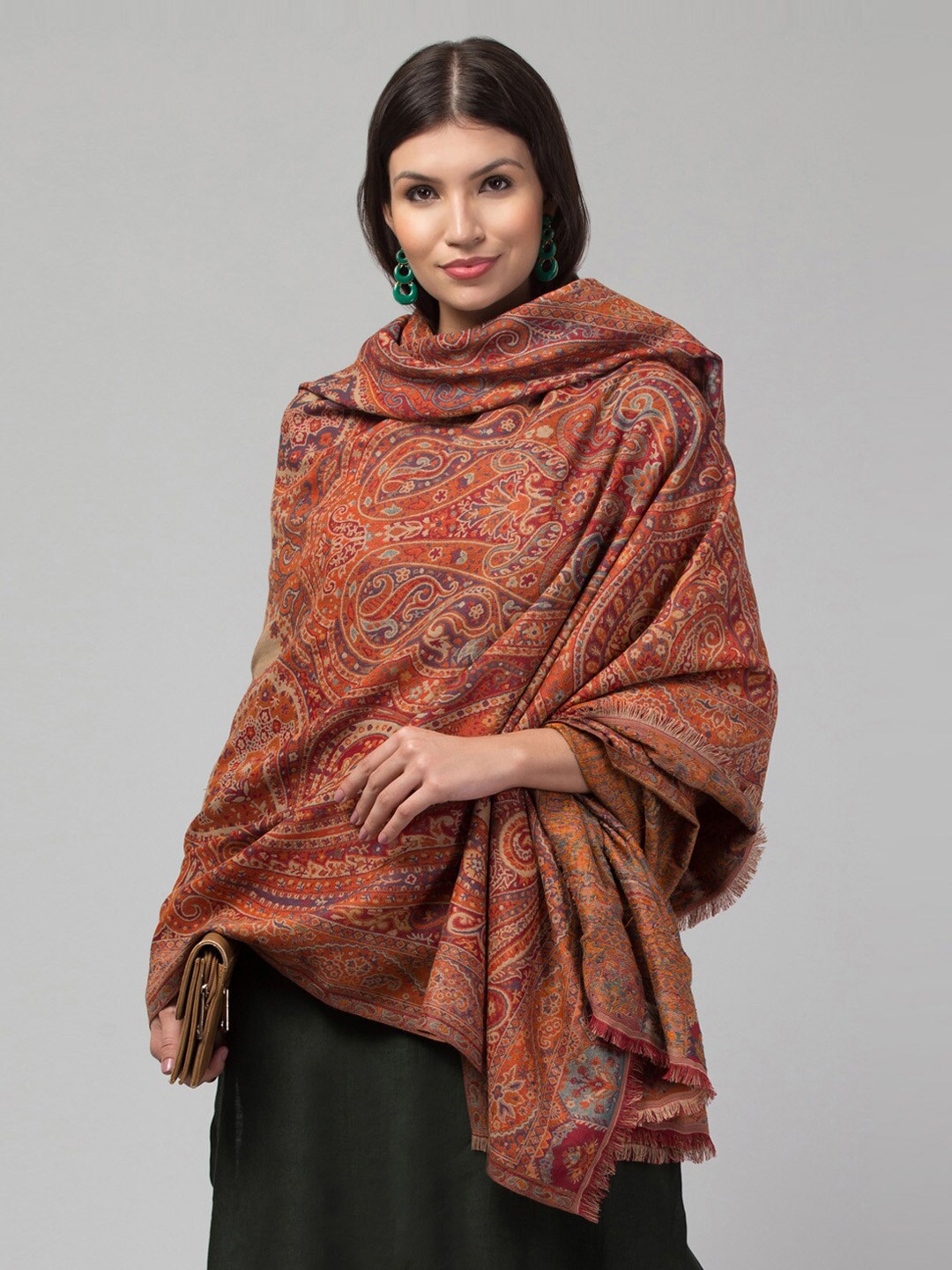 

Tweedle Kashmiri Jamawar Paisley Woven Design Pashmina Woolen Shawl, Maroon