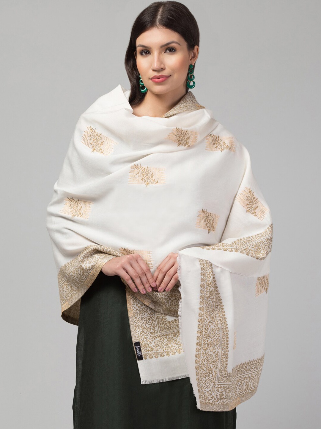 

Tweedle Floral Woven Design Acrylic Zari Acrylic Shawl, White