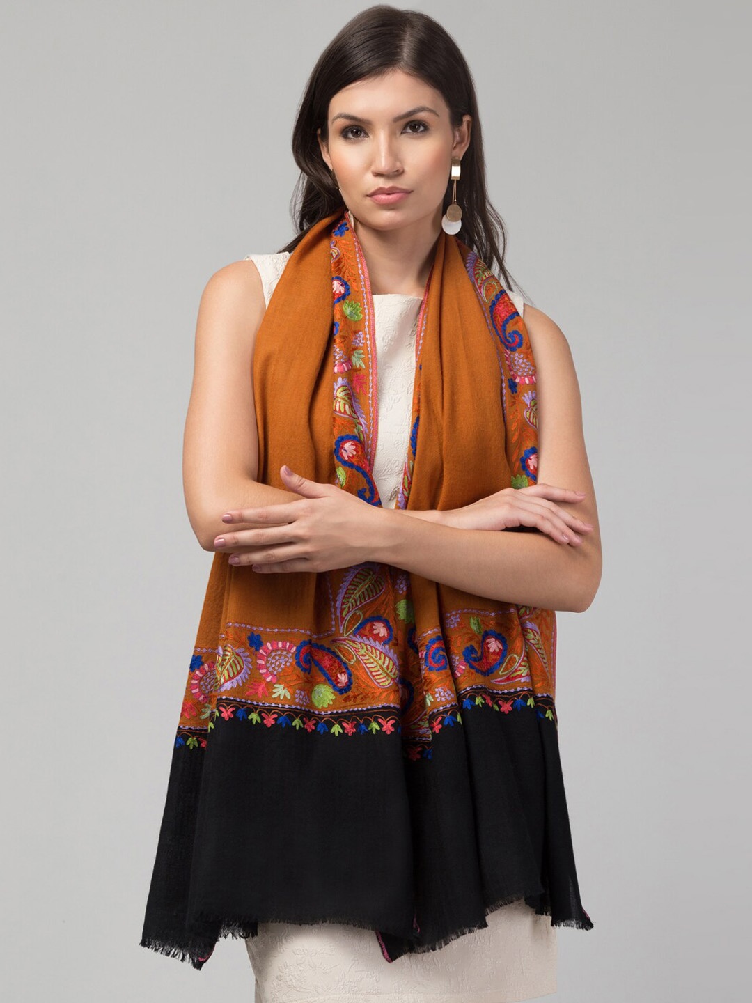 

Tweedle Paisley Embroidered Pashmina Shawl, Mustard