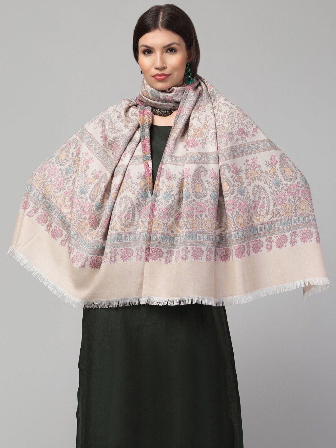 

Tweedle Ethnic Motifs Woven Design Shawl, Cream