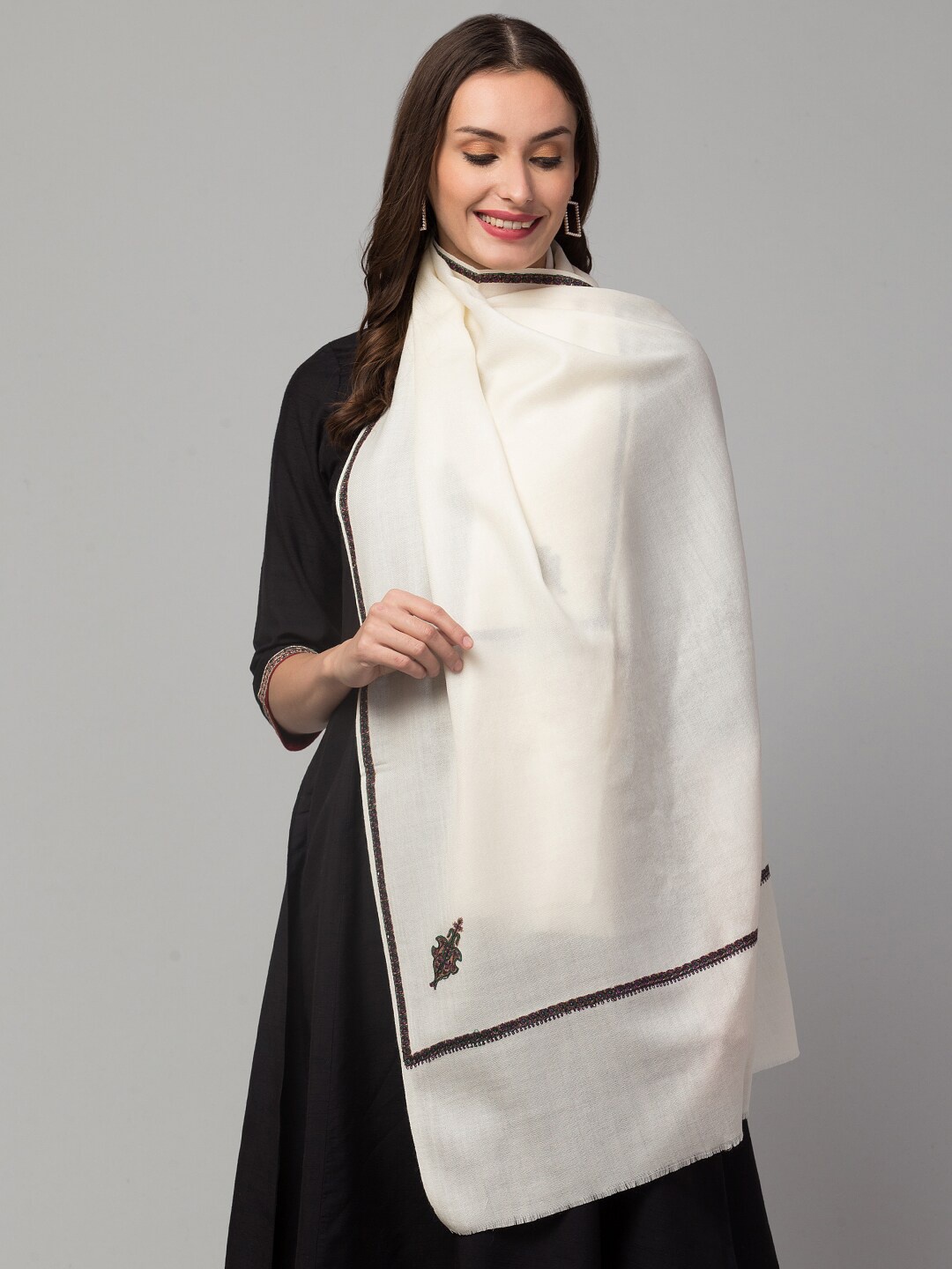 

Tweedle Kingri Embroidered Pashmina Shawl, White