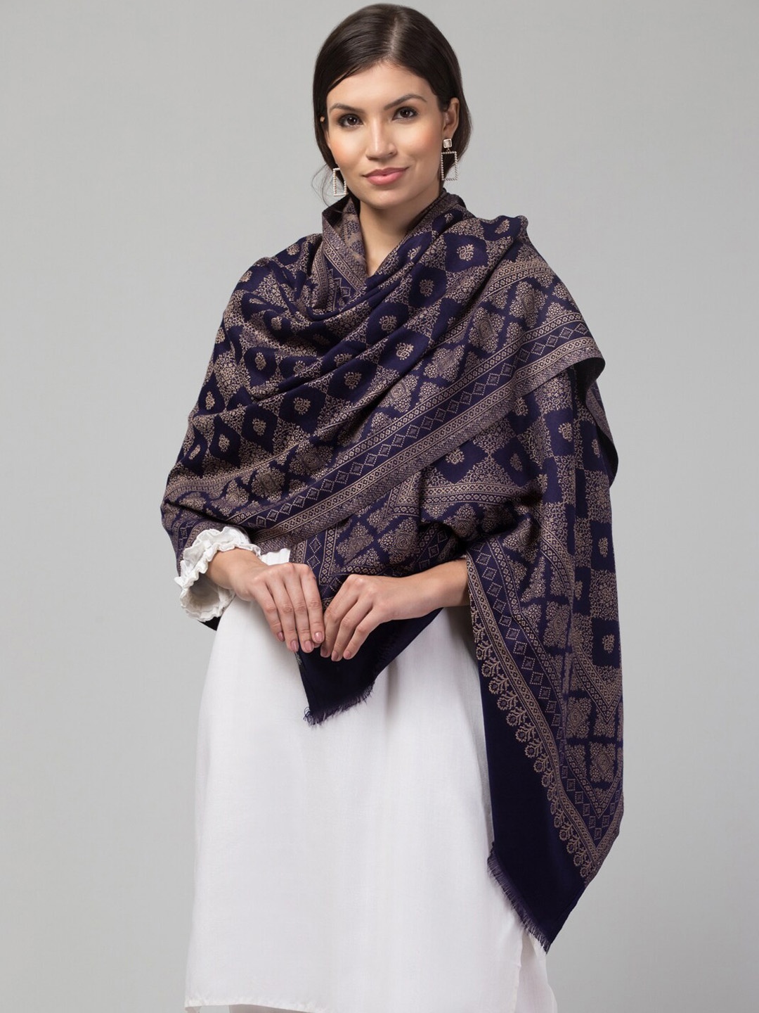 

Tweedle Geometric Woven Design Shawl, Navy blue