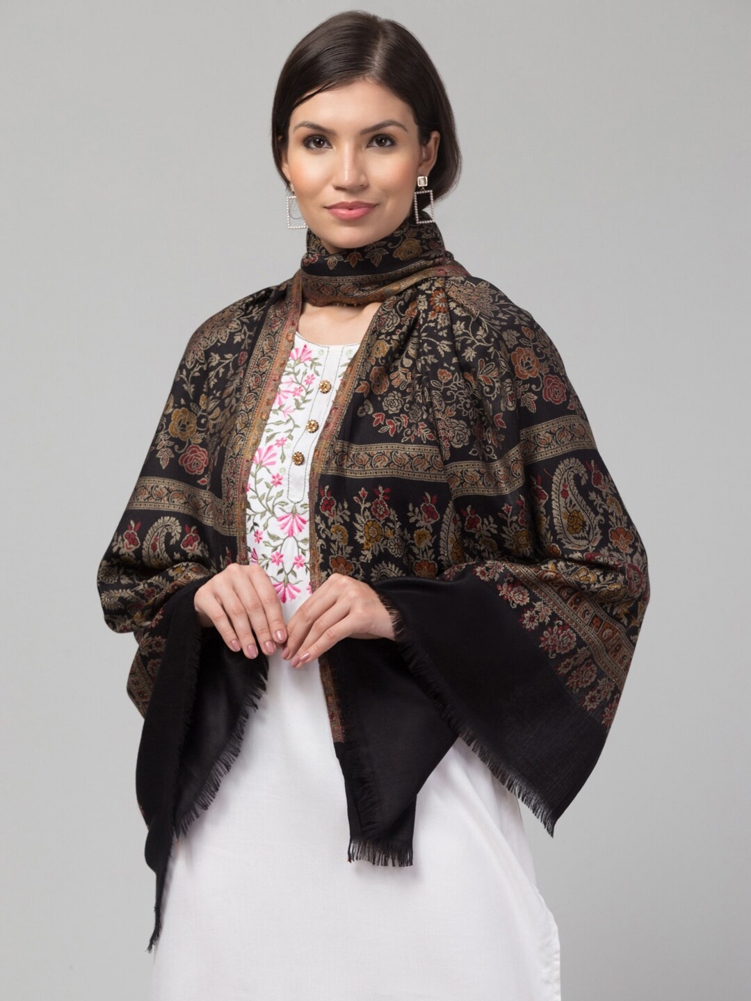 

Tweedle Floral Woven Design Shawl, Black