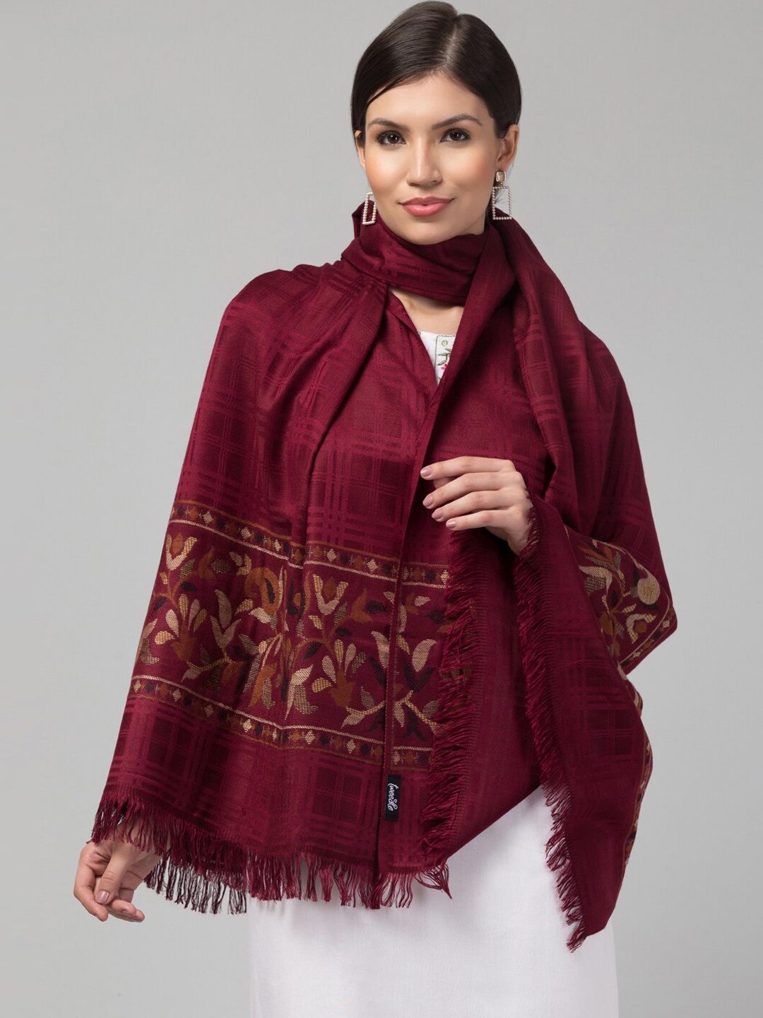 

Tweedle Ethnic Motifs Woven Design Acrylic Shawl, Maroon