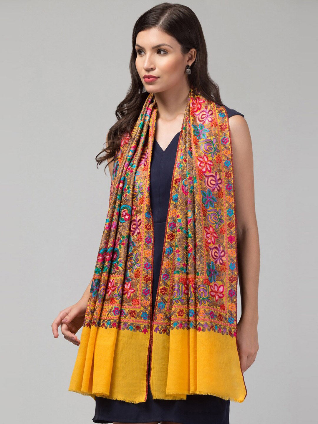 

Tweedle Floral Embroidered Pashmina Shawl, Yellow
