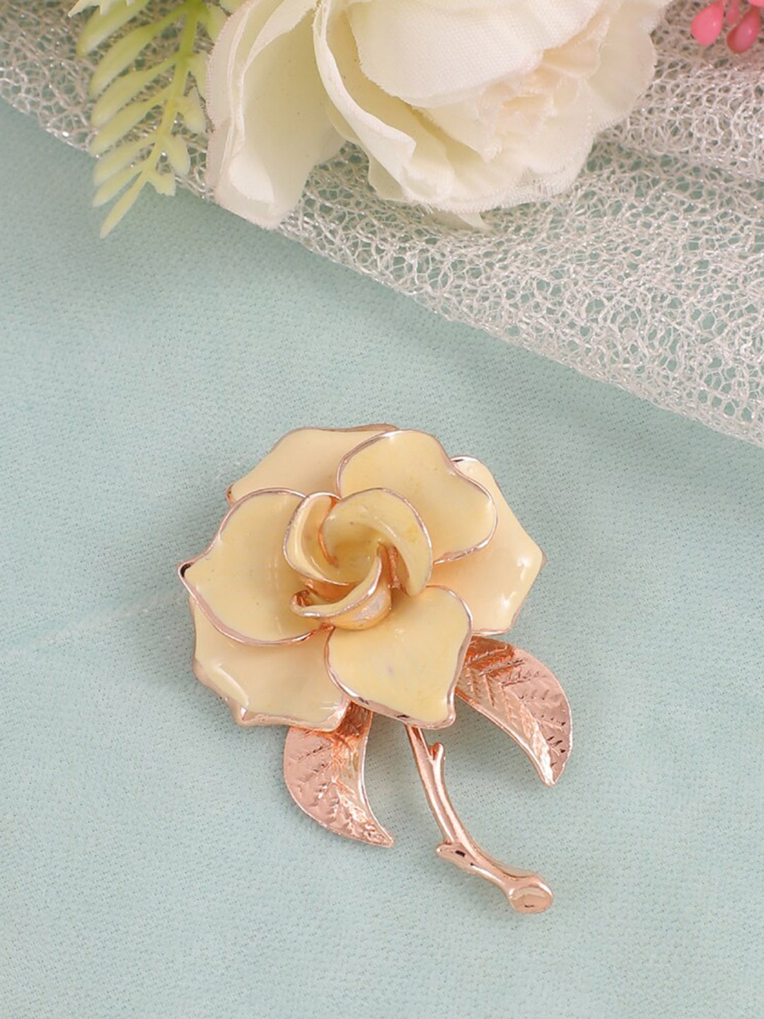 

UNIVERSITY TRENDZ Gold-Plated Rose Shape Statement Brooch, Cream