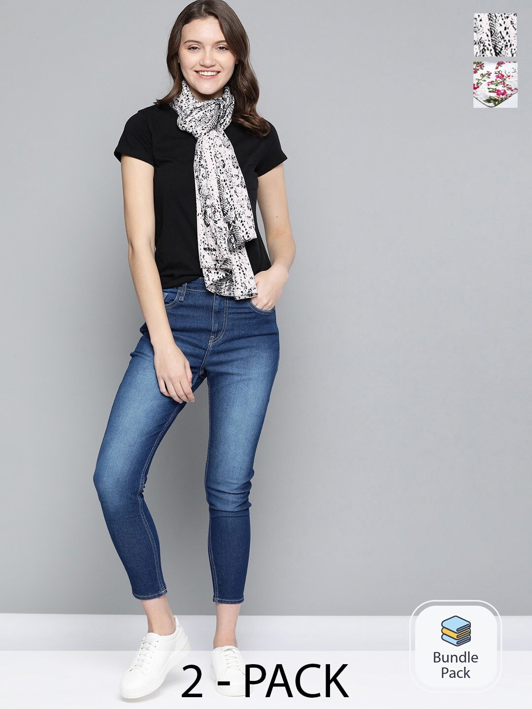 

Mast & Harbour Pack Of 2 Floral Printed Scarfs, White