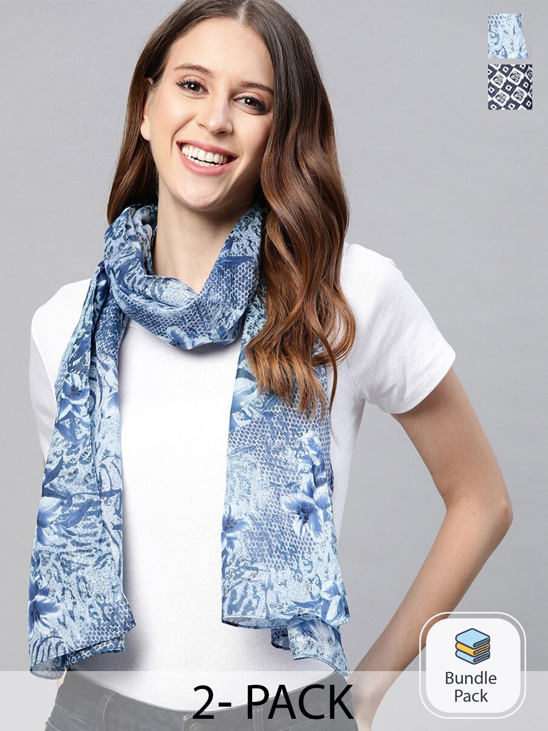 

Mast & Harbour Pack Of 2 Printed Scarfs, Blue