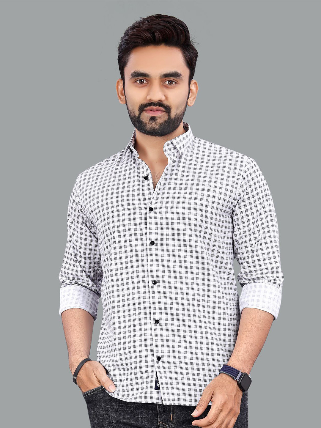 

ADWYN PETER New Geometric Printed Cotton Shirt, Black