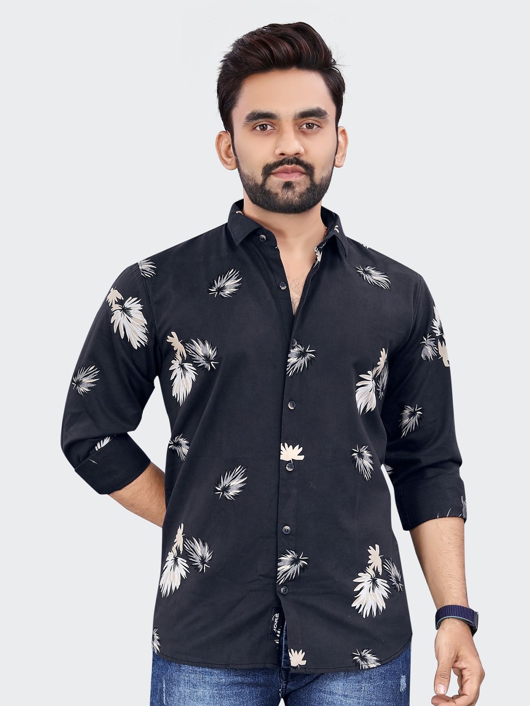 

ADWYN PETER New Floral Printed Cotton Casual Shirt, Navy blue