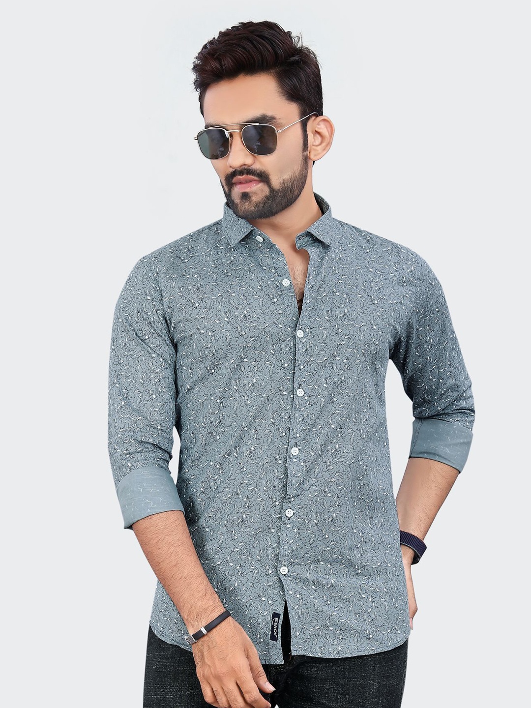 

ADWYN PETER New Floral Printed Cotton Casual Shirt, Green