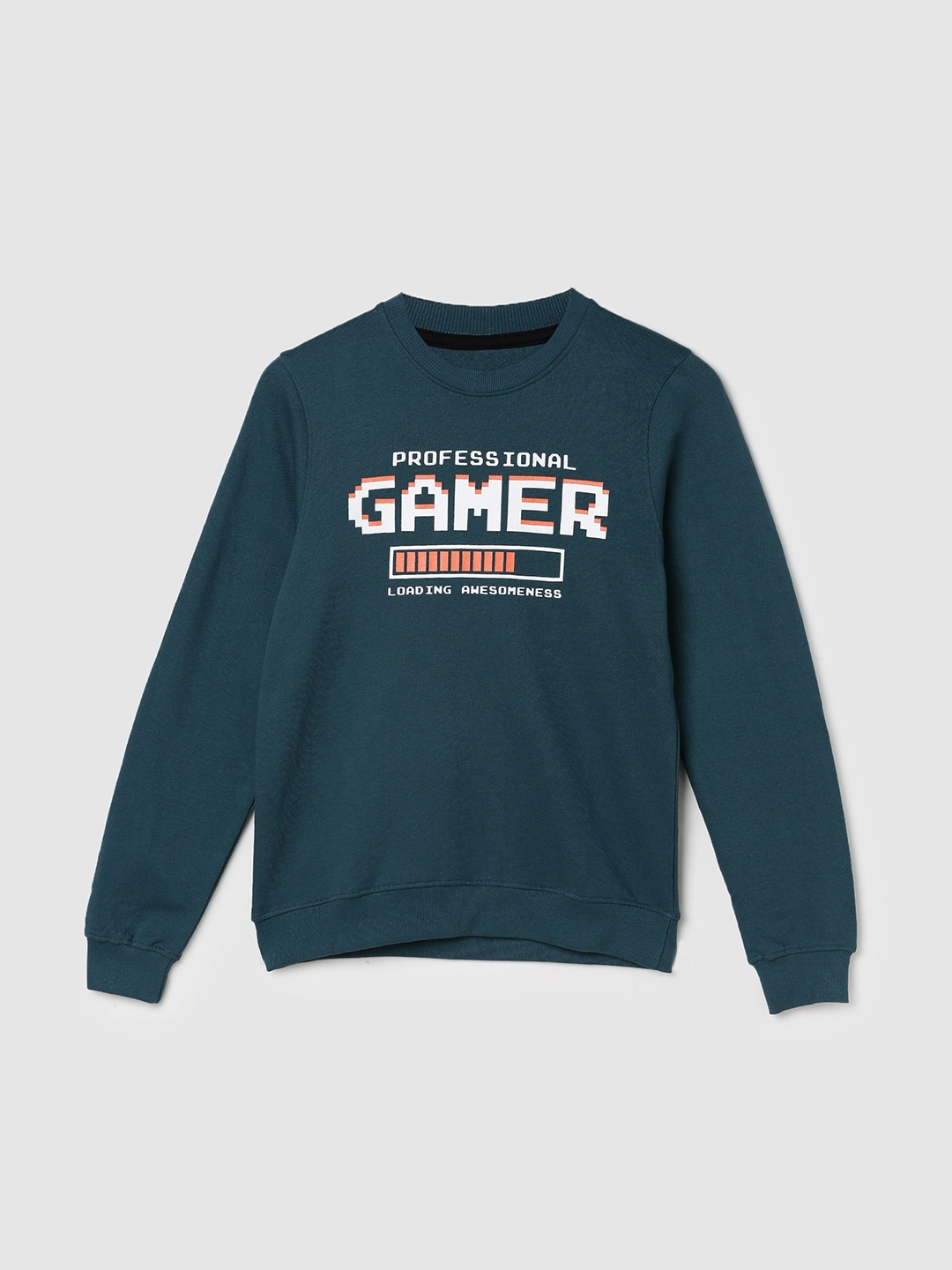 

max Boys Typography Printed Long Sleeves Pure Cotton Pullover Sweatshirt, Teal