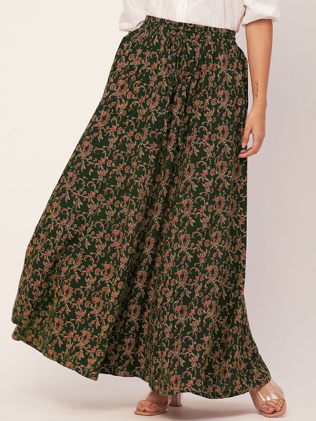 

Moomaya Floral Printed Flowy Long Skirt, Green