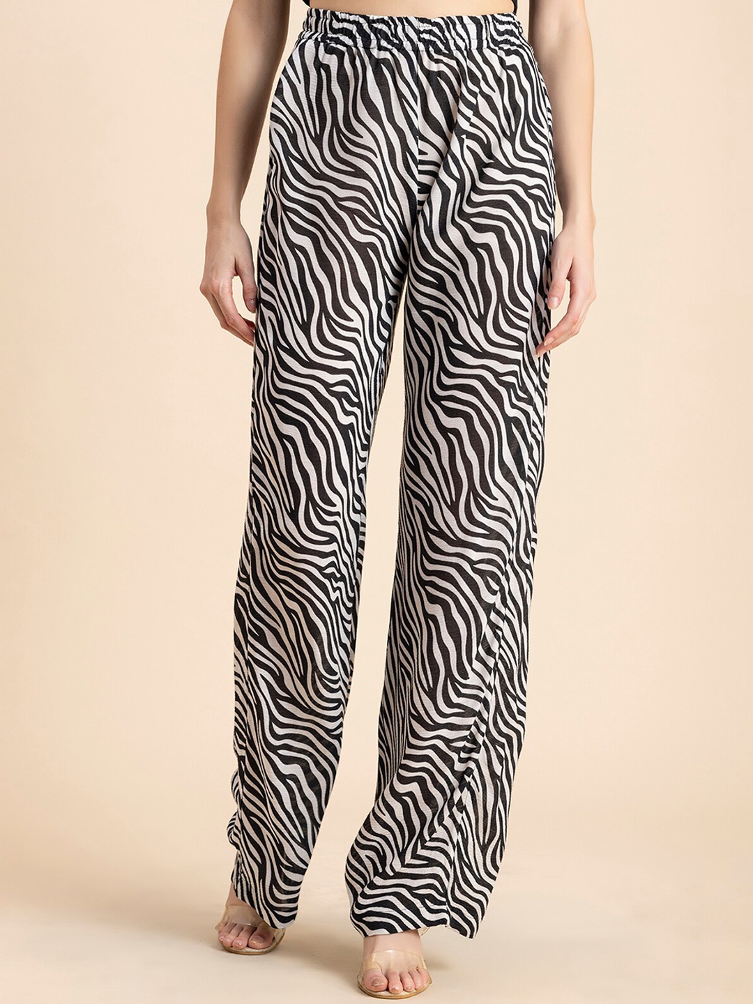 

Moomaya Abstract Printed Flared Palazzos, Black