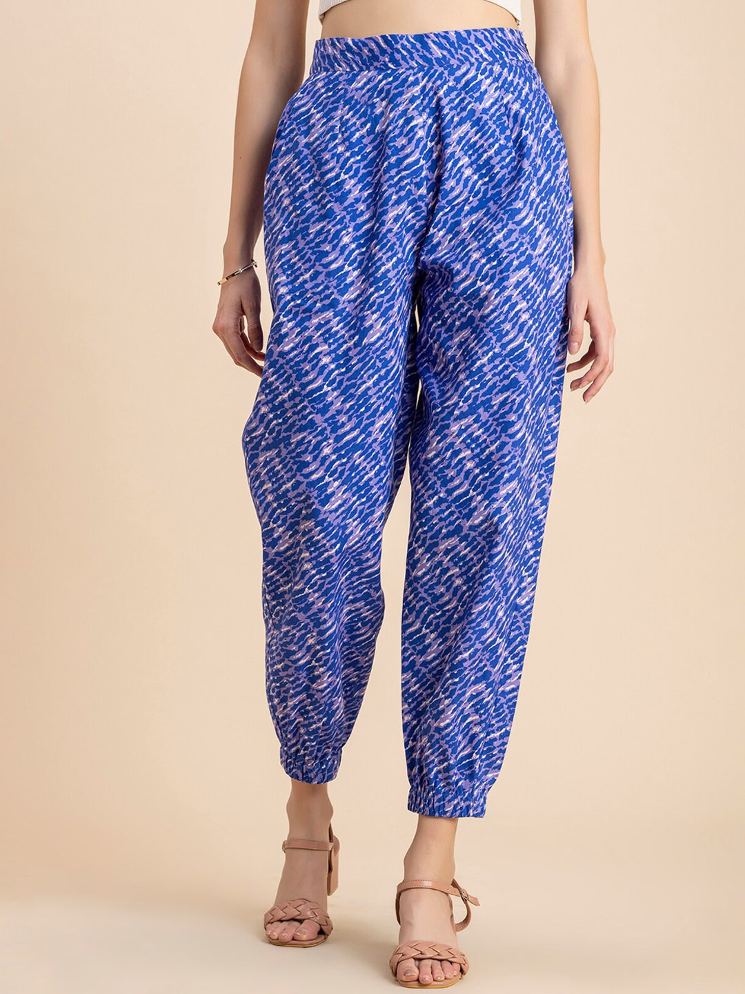 

Moomaya Women Abstract Printed High-Rise Joggers, Blue