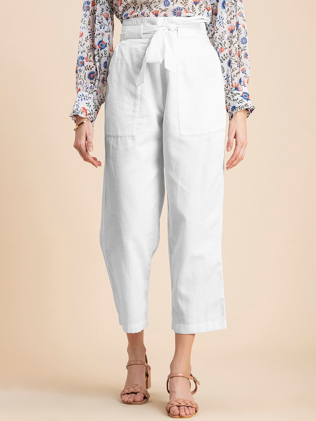 

Moomaya Women Straight Fit High-Rise Cotton Culottes, White