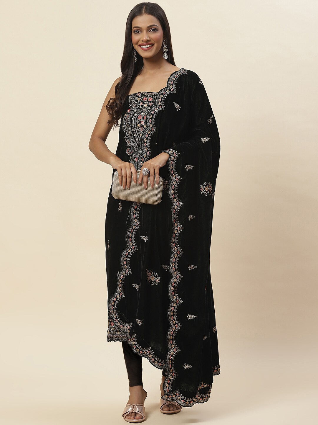 

Meena Bazaar Embroidered Velvet Unstitched Dress Material, Green
