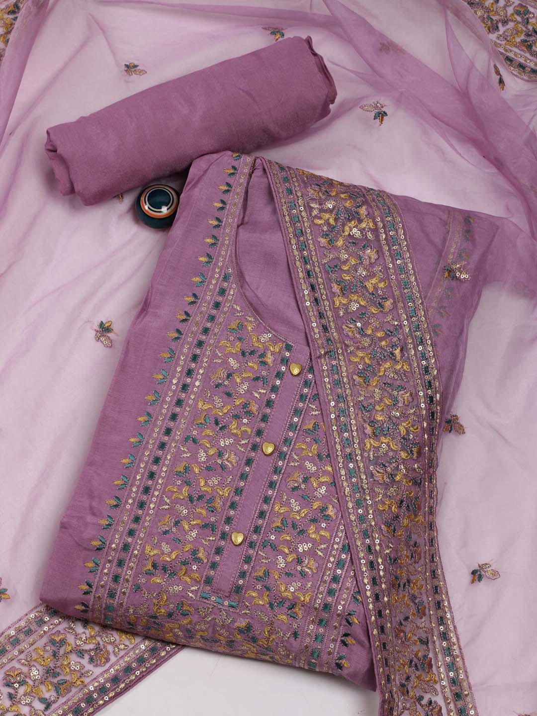 

Meena Bazaar Floral Embroidered Unstitched Dress Material, Purple