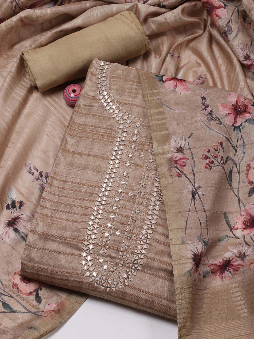 

Meena Bazaar Printed Unstitched Dress Material, Beige