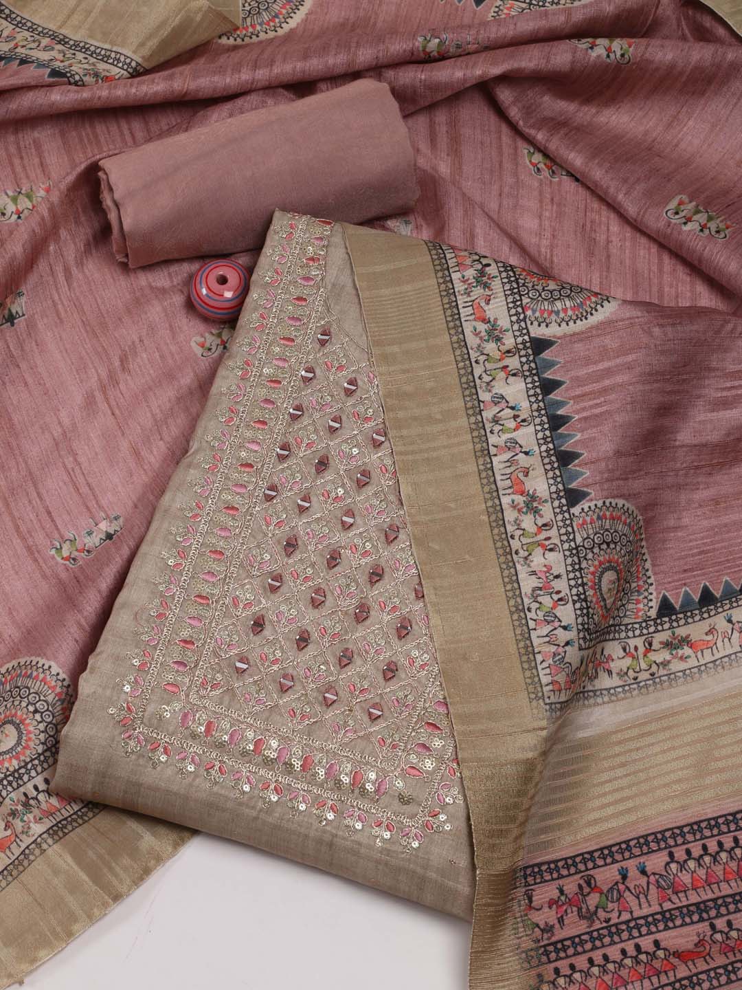 

Meena Bazaar Printed Unstitched Dress Material, Pink