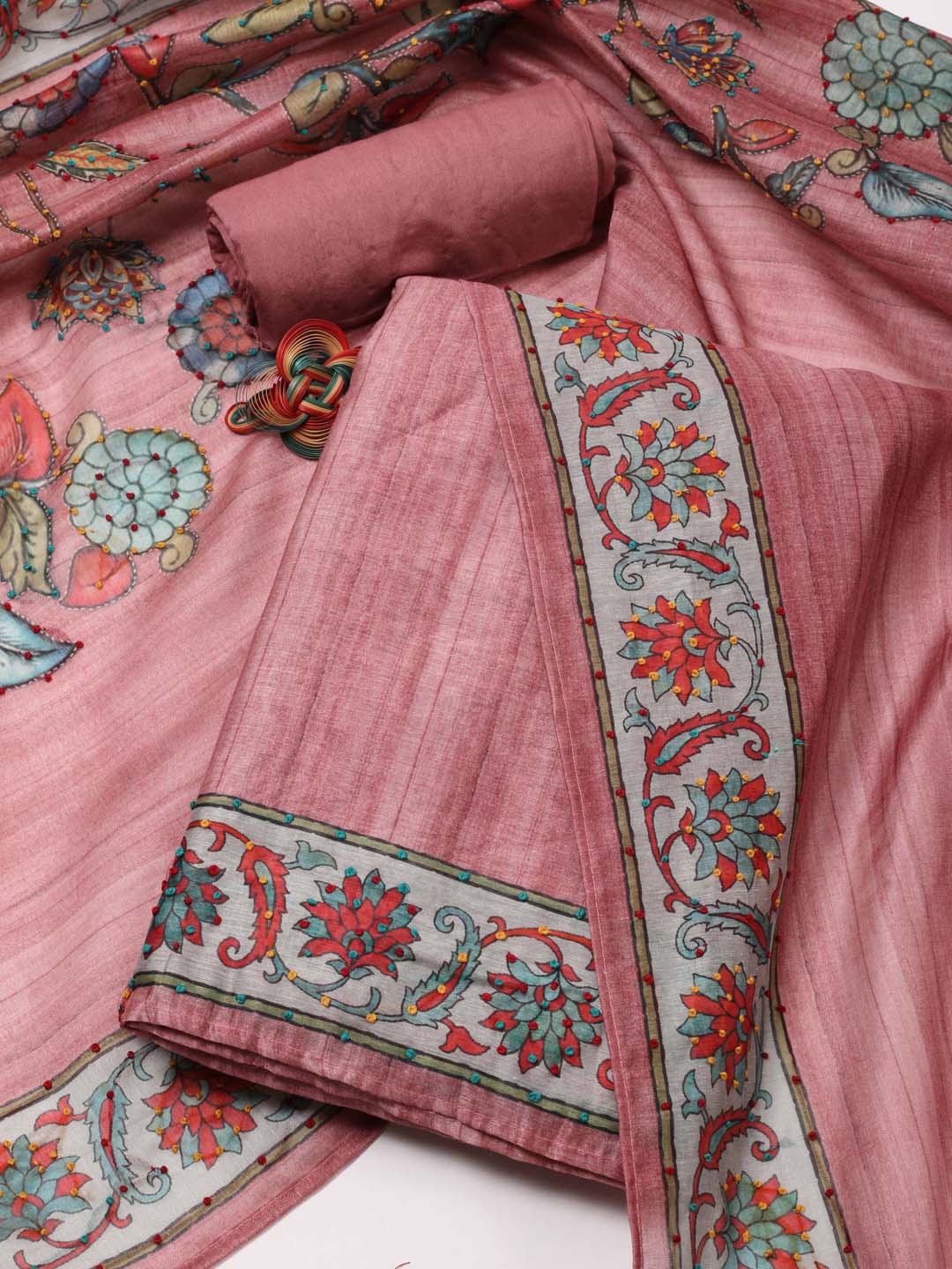 

Meena Bazaar Floral Printed Unstitched Dress Material, Pink
