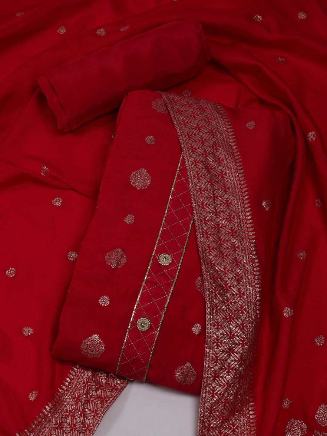 

Meena Bazaar Ethnic Motifs Woven Design Art Silk Unstitched Dress Material, Pink