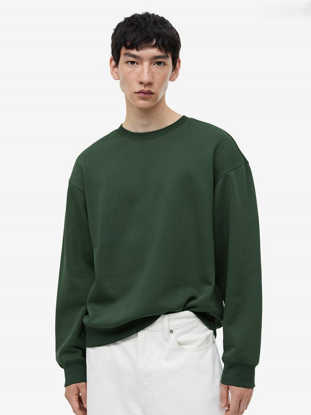 

MISCHIEF MONKEY Round Neck Fleece Oversized Pullover Sweatshirt, Green