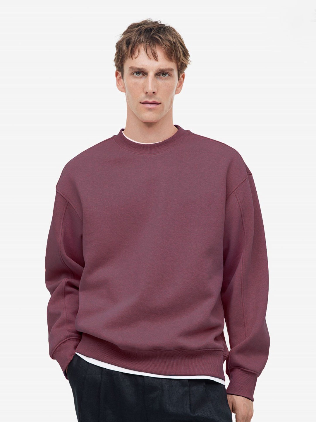 

MISCHIEF MONKEY Round Neck Fleece Oversized Pullover Sweatshirt, Purple