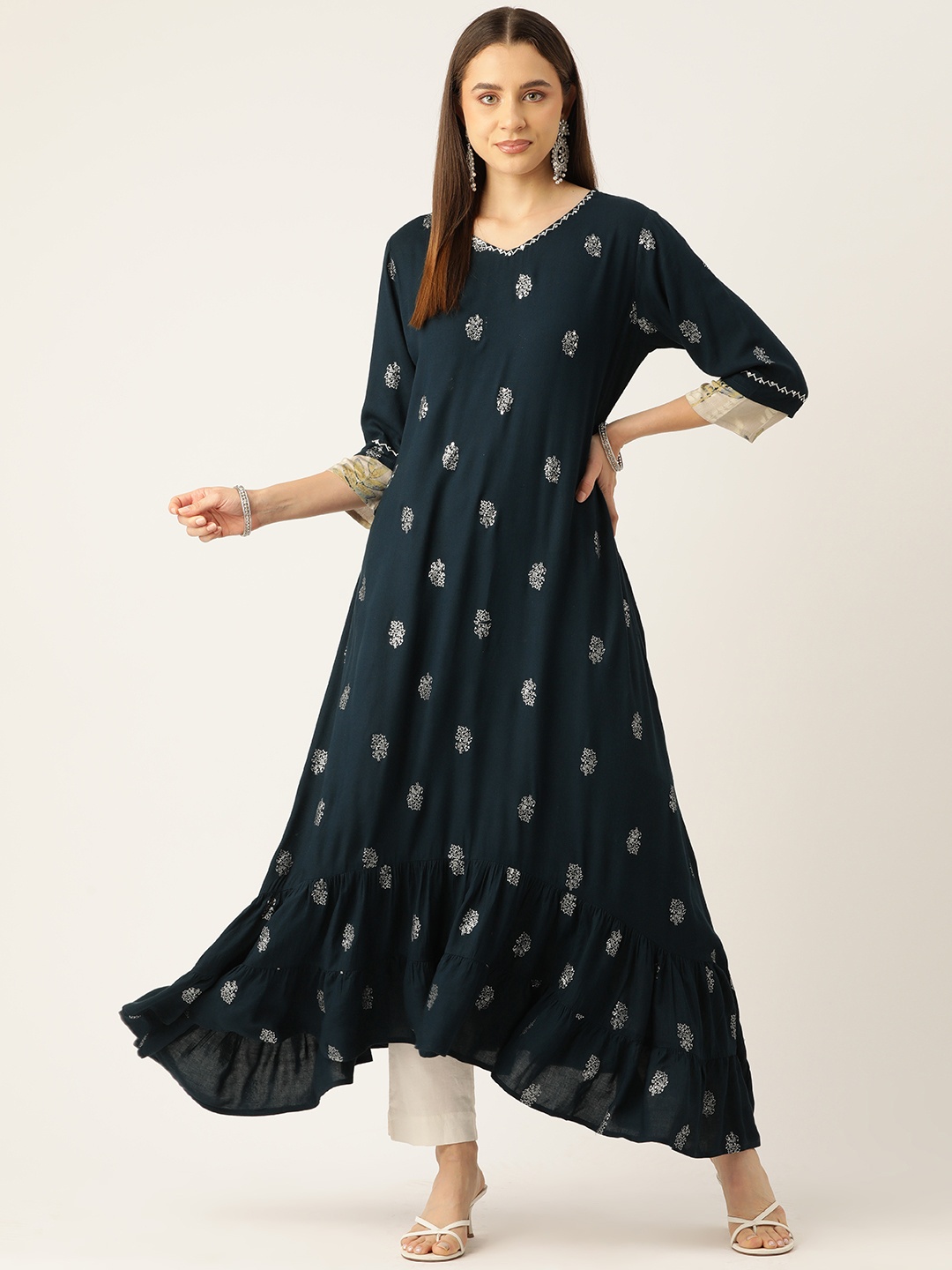 

Rue Collection Women Ethnic Motifs Printed Kurta, Navy blue
