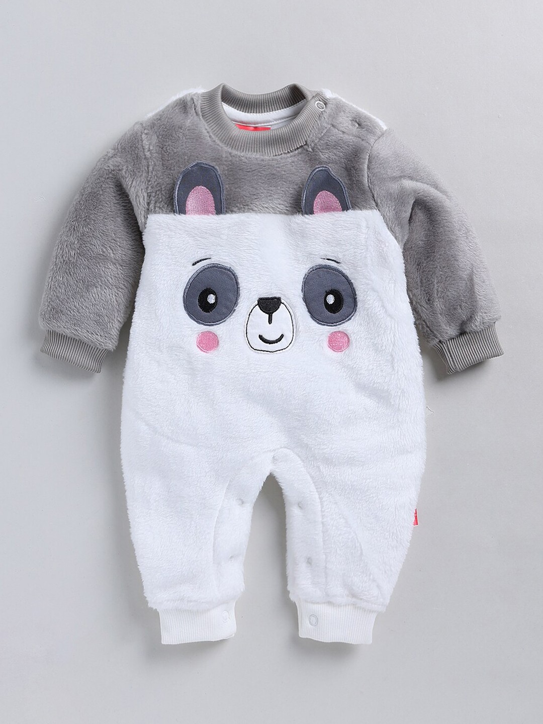 

Moms Love Infant Boys Panda Face Applique Cotton Romper, Off white