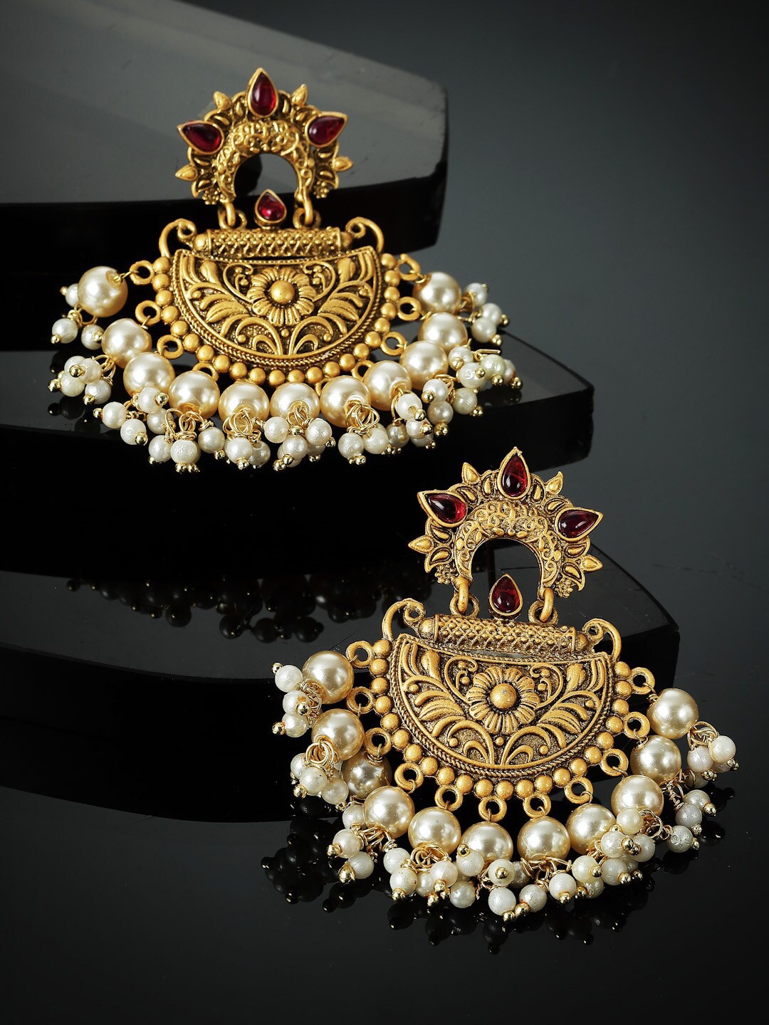 

PANASH Gold Plated Classic Pearl Studded Chandbalis