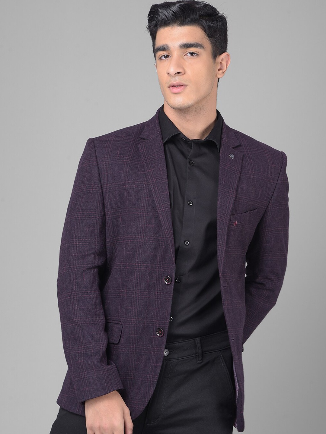 

Crimsoune Club Checked Single-Breasted Blazer, Purple
