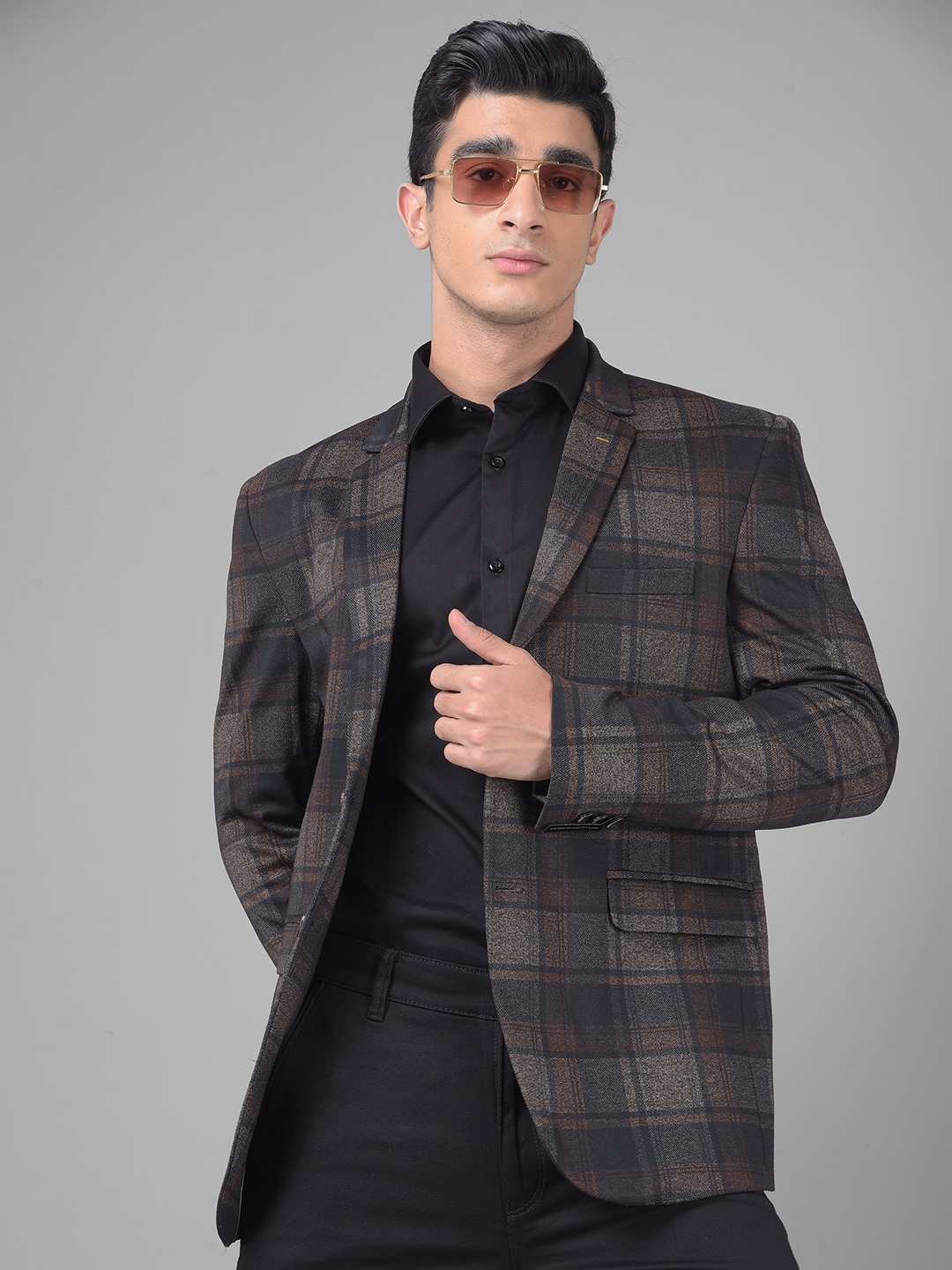 

Crimsoune Club Checked Single Breasted Blazer, Brown