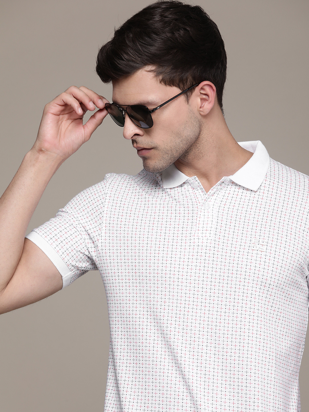 

French Connection Men Printed Polo Collar Pure Cotton T-shirt, White