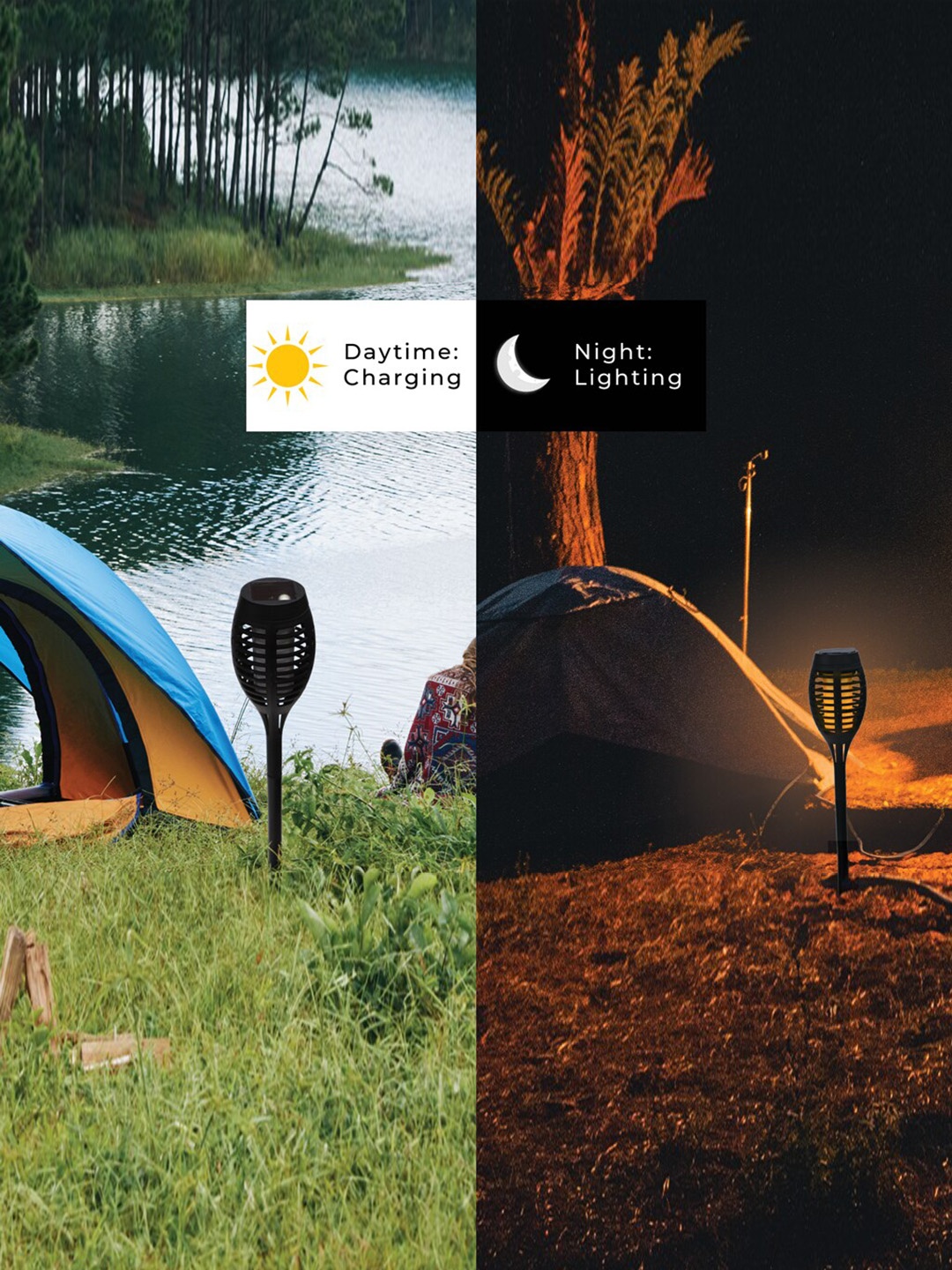 

TRUSTBASKET Black 2 Pieces Flame Spike Outdoor Solar Light
