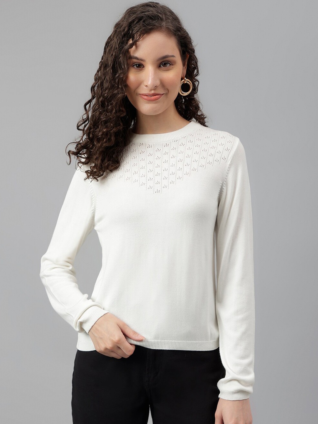 

Latin Quarters Open Knit Long Sleeves Pullover, Cream