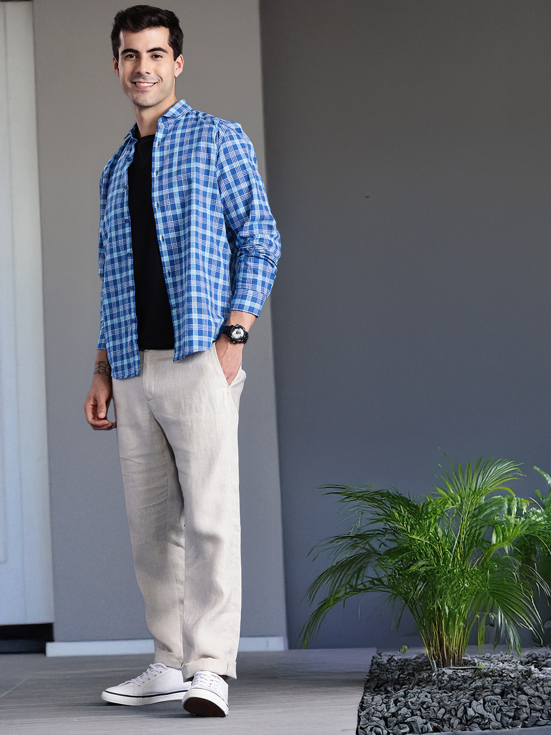 

Mast & Harbour Checked Pure Cotton Casual Shirt, Blue