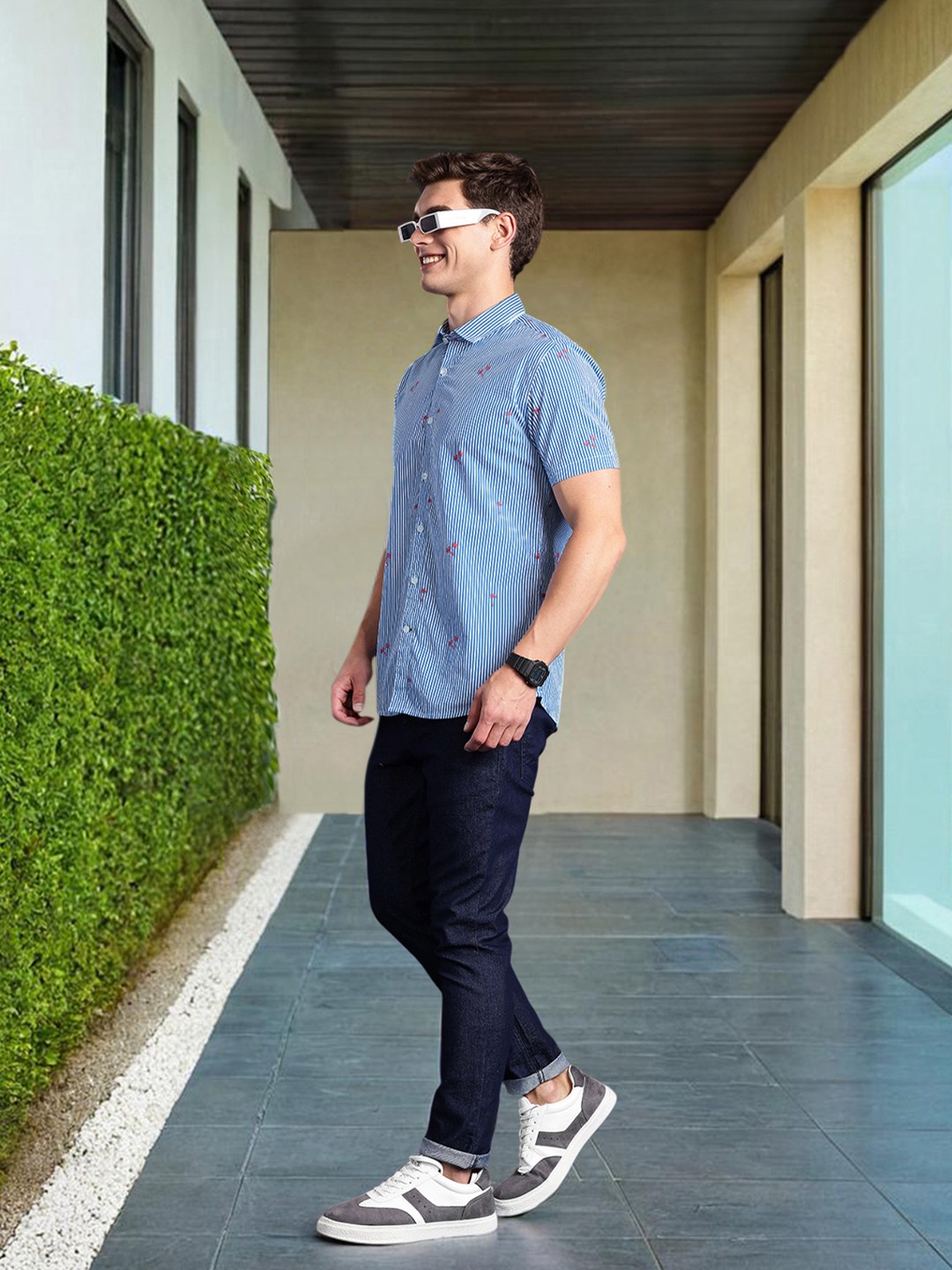 

Mast & Harbour Pure Cotton Printed Casual Shirt, Blue