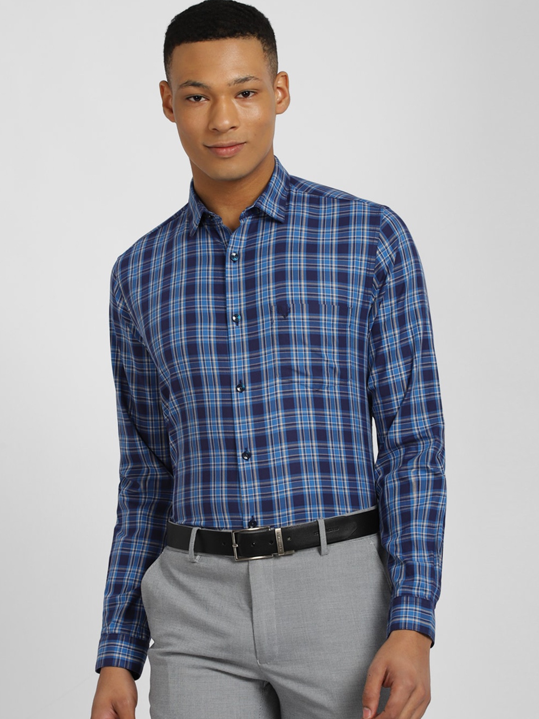 

Allen Solly Slim Fit Tartan Checked Pure Cotton Formal Shirt, Blue