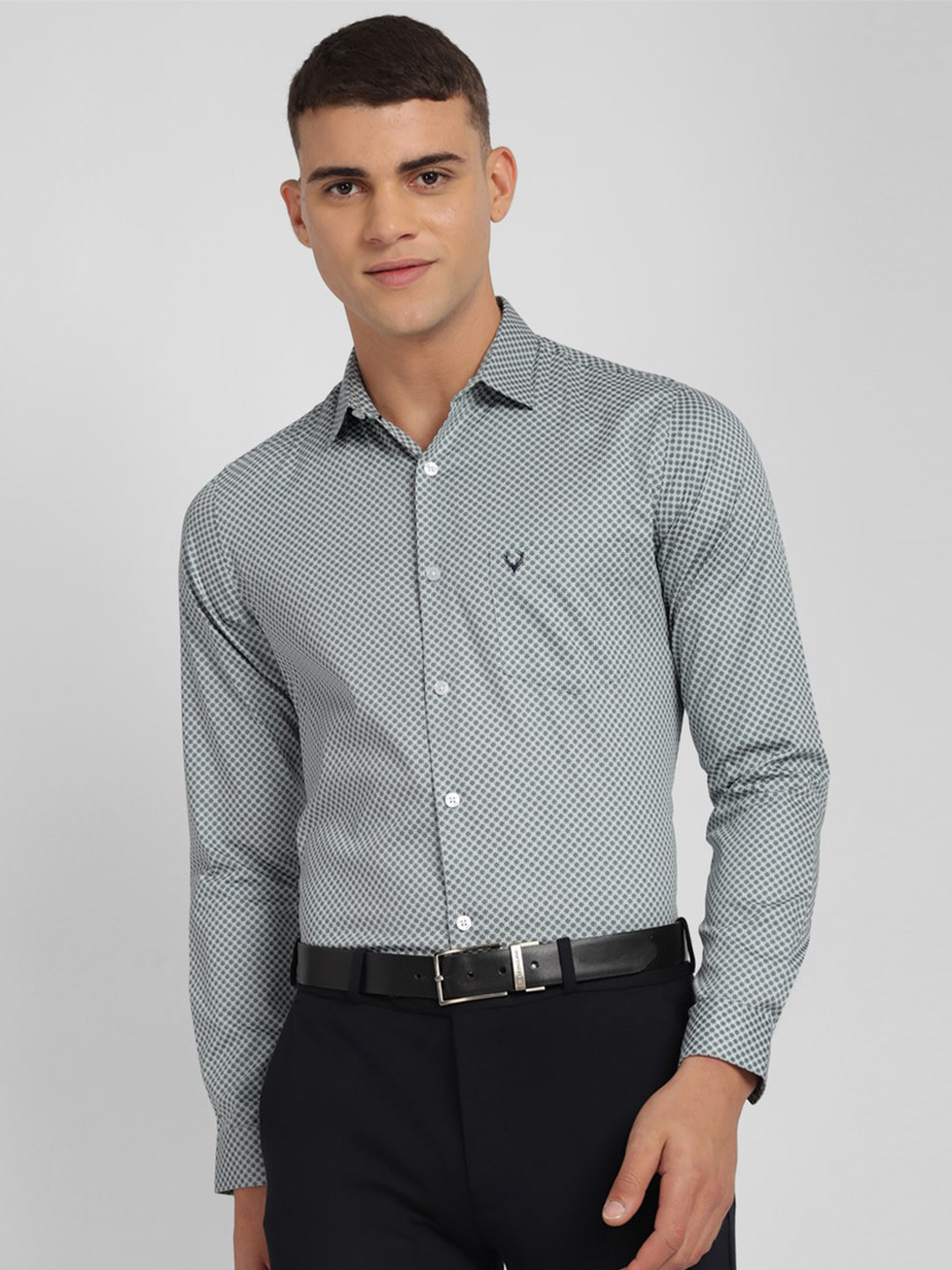 

Allen Solly Slim Fit Geometric Printed Pure Cotton Formal Shirt, Grey