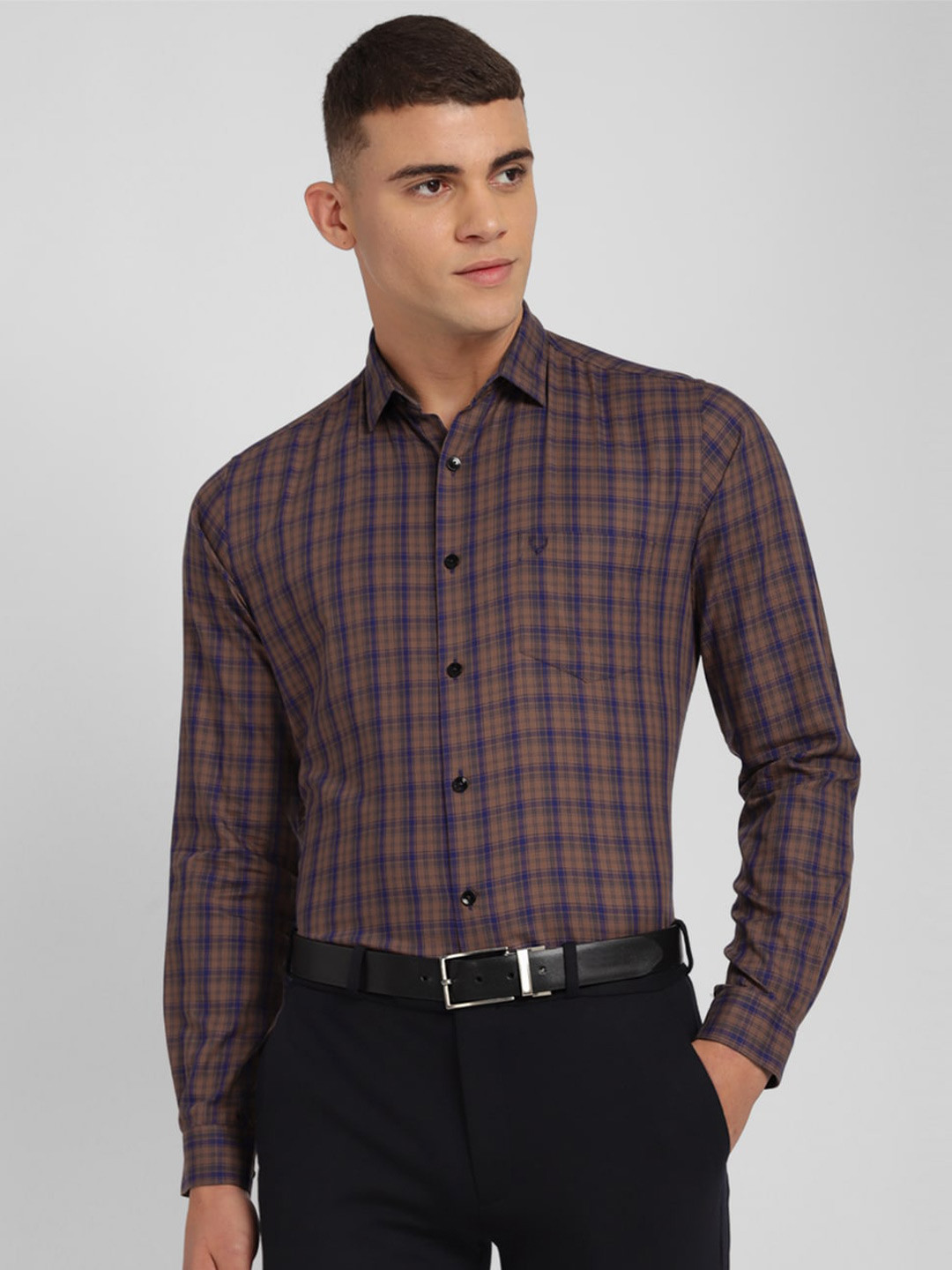 

Allen Solly Slim Fit Checked Pure Cotton Formal Shirt, Brown