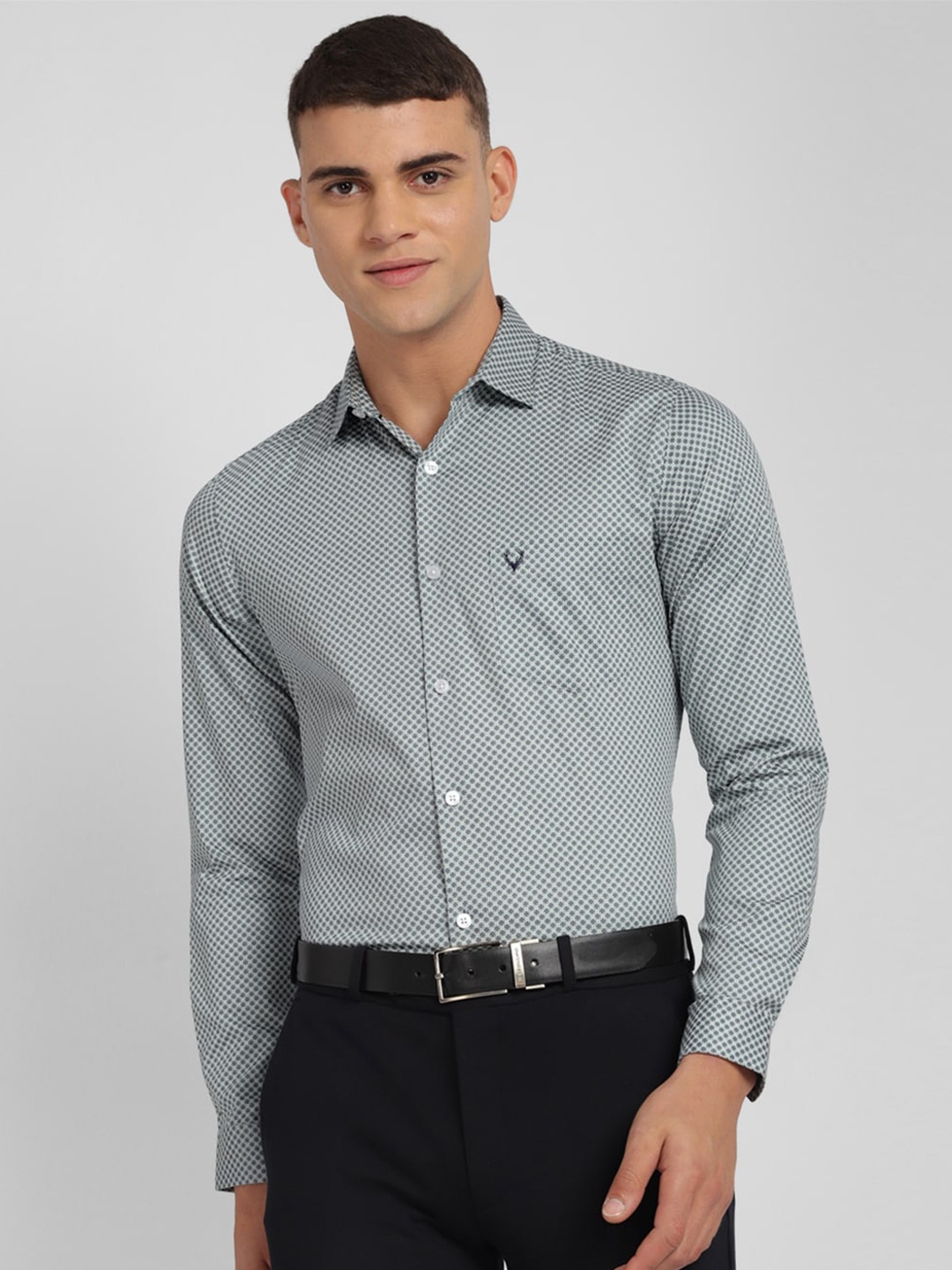 

Allen Solly Slim Fit Micro Ditsy Printed Pure Cotton Formal Shirt, Grey